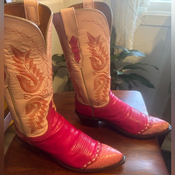 Lucchese 1883 Pink/ light pink ostrich Heeled Boots 7.5 - Picture 14 of 14